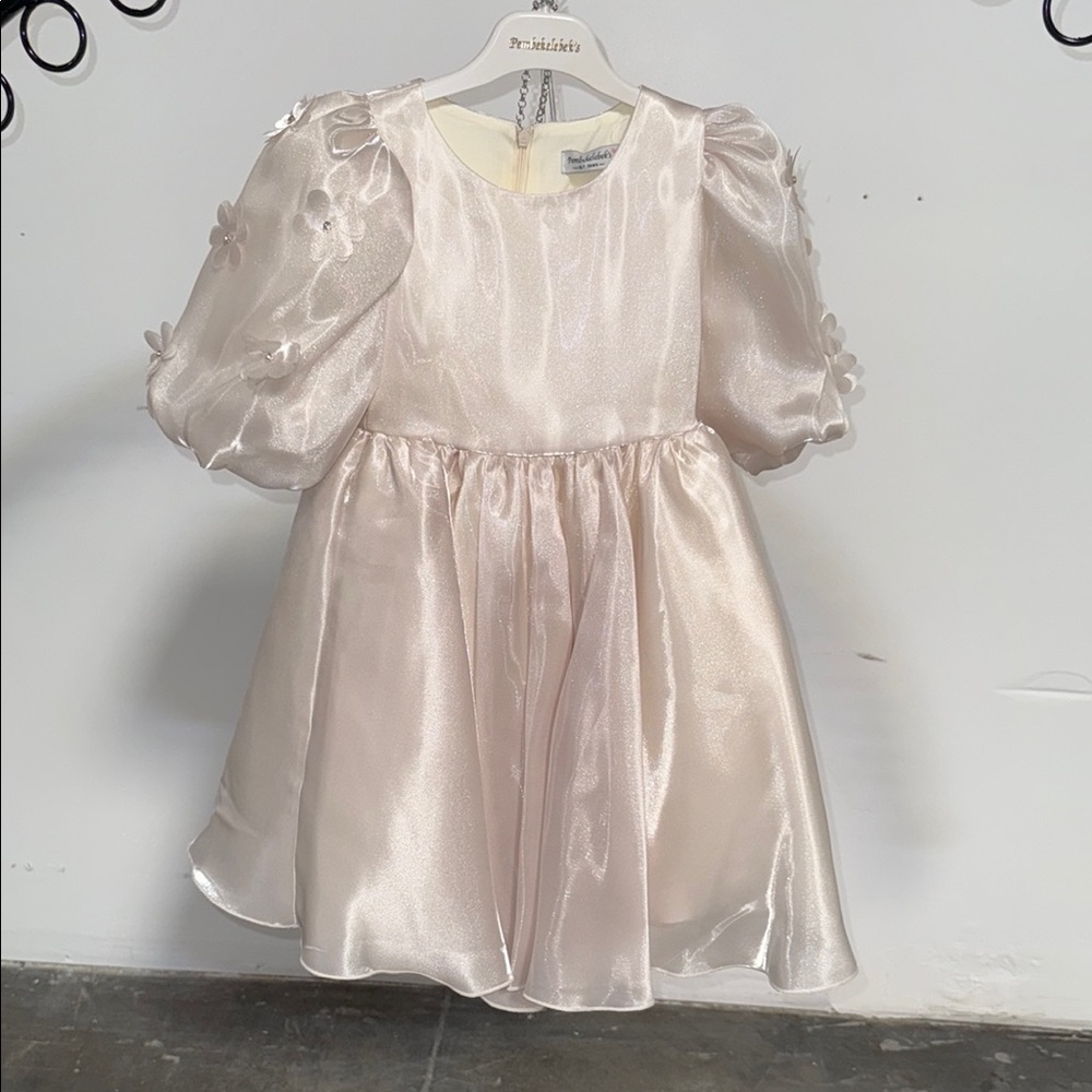 Elegant Pink Satin Dress with Floral Accents with matching bag!